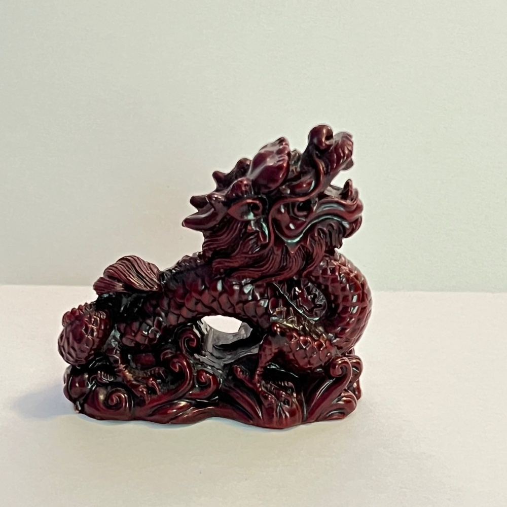 Vintage Chinese Red Resin Dragon Figurine Sculpture Feng Shui Decor